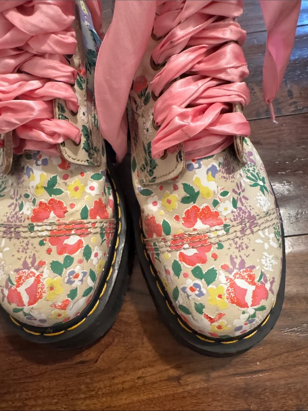 Dr. Martens Sinclair Floral Combat Boots with Pink Laces Anthropologie - Picture 4 of 16